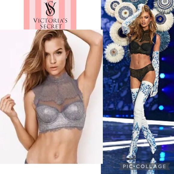 Victoria's Secret Chantilly Dream Angels Shine Lace Bra silver metallic gray 34B - Picture 10 of 10